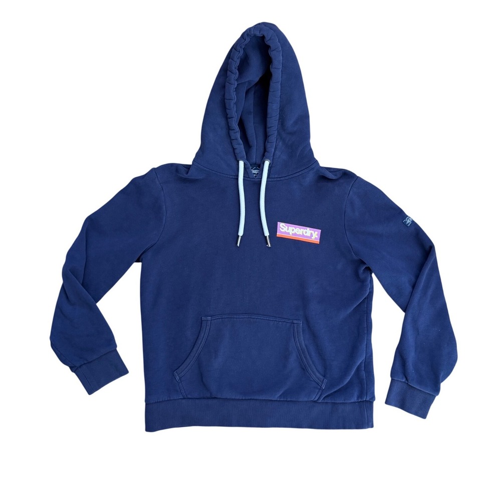 Superdry Navy Blue Goods & Supply Logo Hoodie Sweatshirt Small cotton blend
